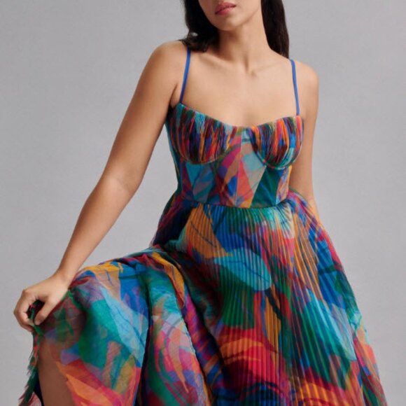 Hutch Anthropologie Plus Size Pleated Multi Colored Dress NWT - Picture 2 of 11